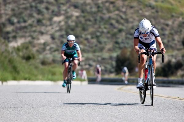 Rebecca Much (TIBCO) puts some time on riders on the steep section