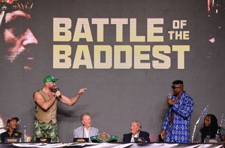 Tyson Fury and Francis Ngannou at a Battle of the Baddest press conference