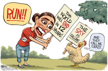 Political Cartoon U.S. Alexandria Ocasio-Cortez world ending chicken little