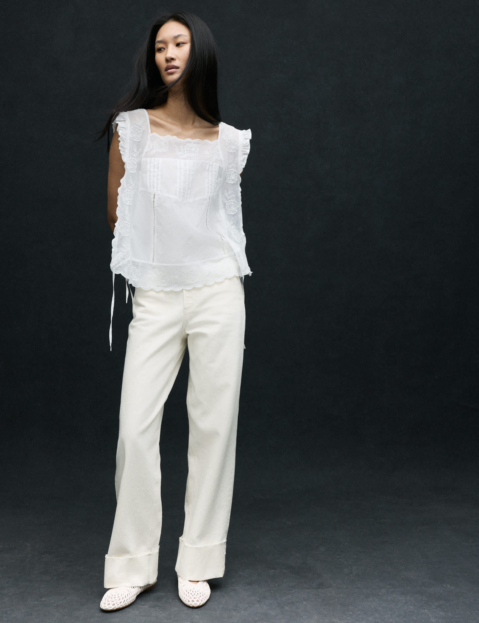 High Waisted Wide Leg Turn Up Jeans