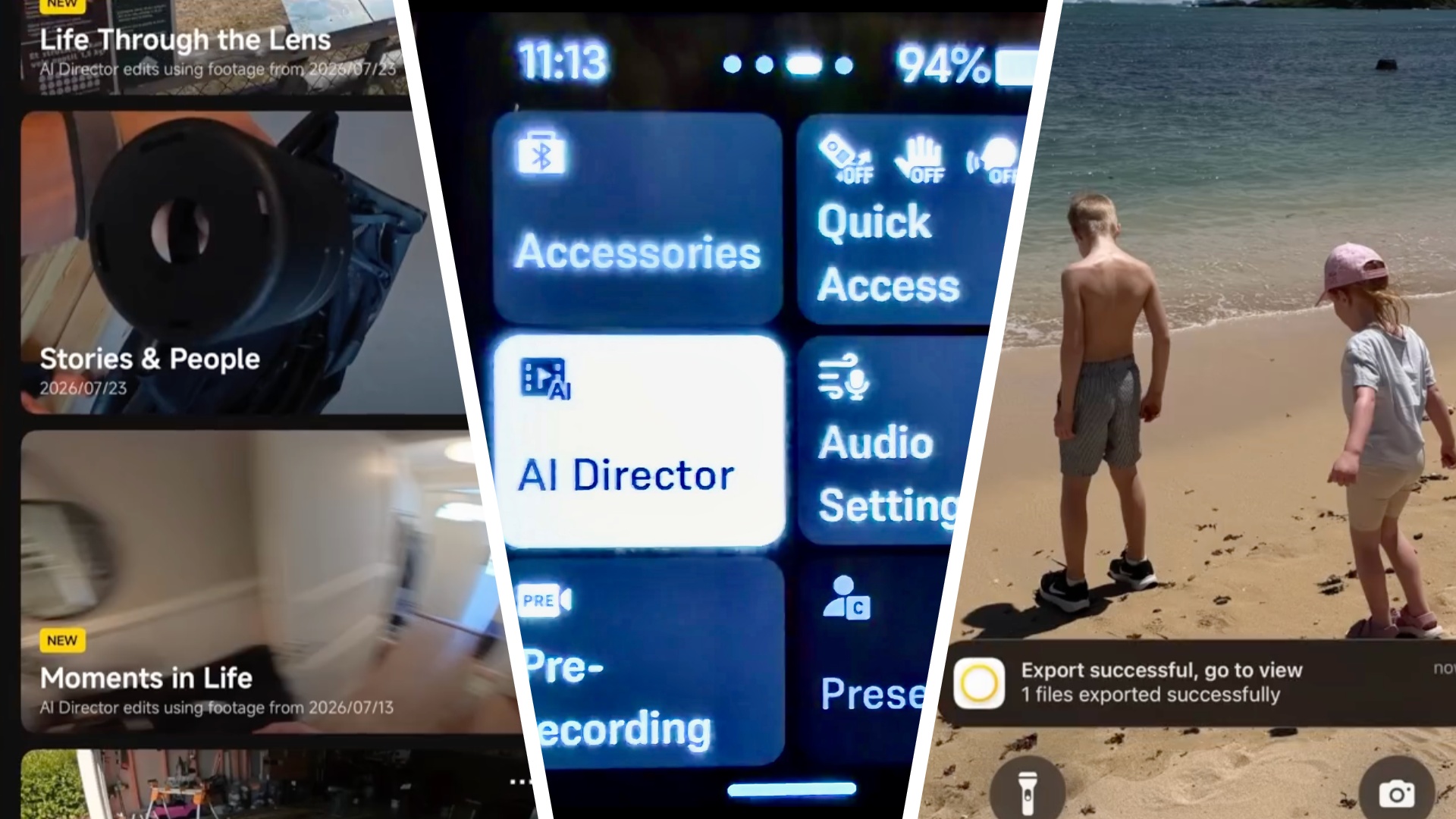 Screenshots of Insta360 AI Director feature