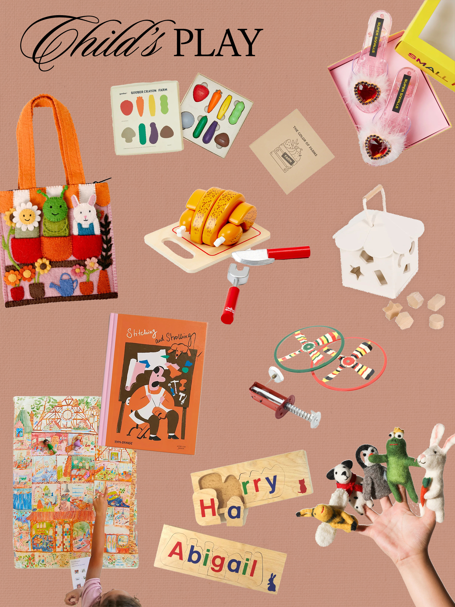 collage of under $50 holiday gifts for children including unique affordable kids presents