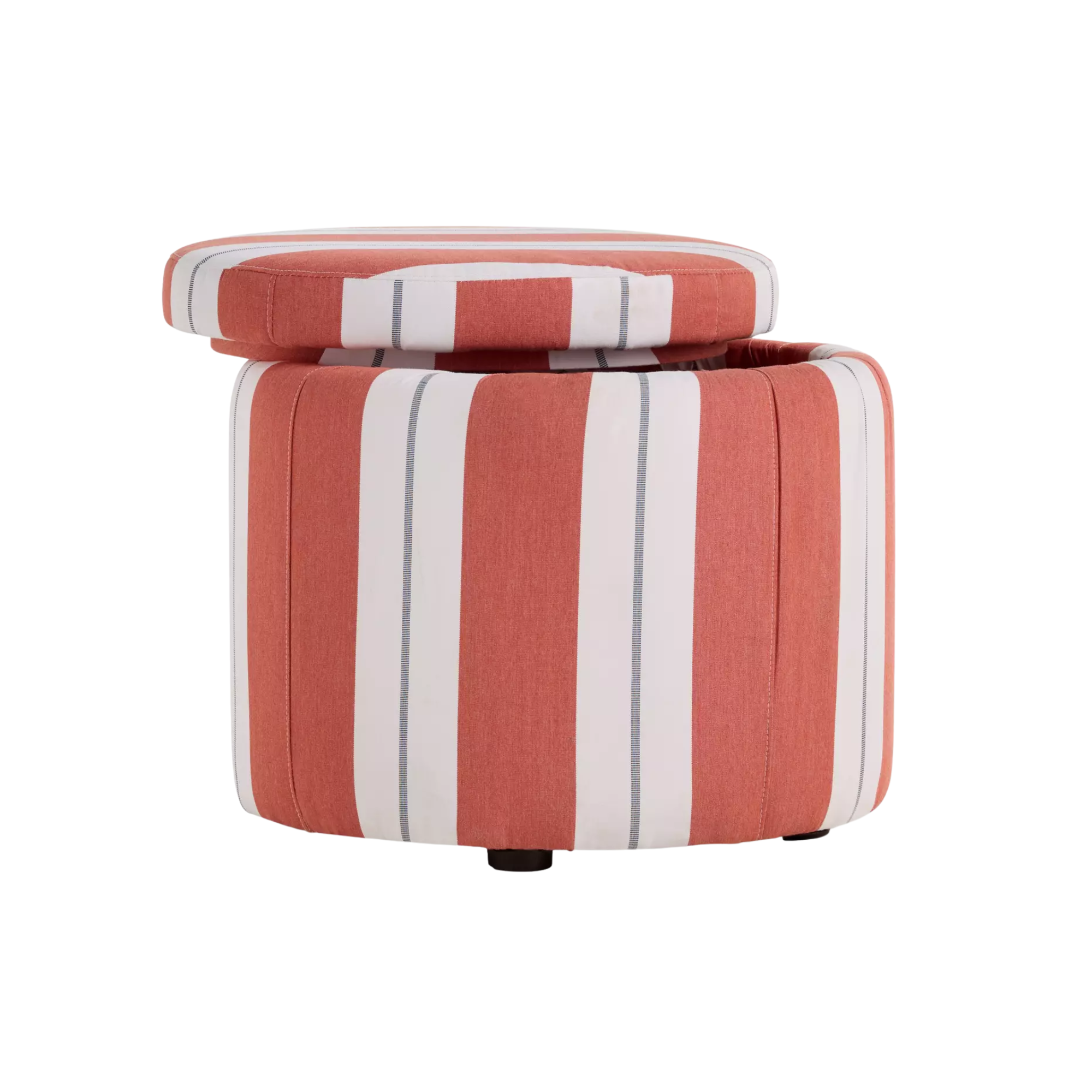a red and white striped ottoman