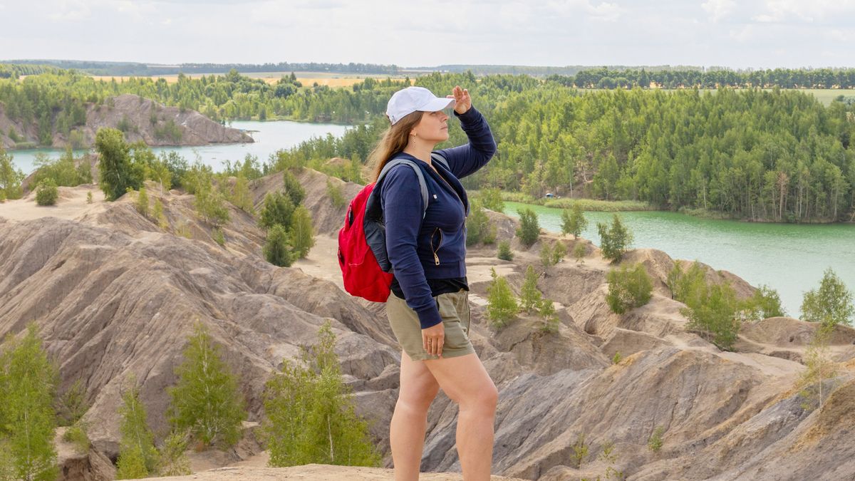 Woman rucking in beautiful scenery