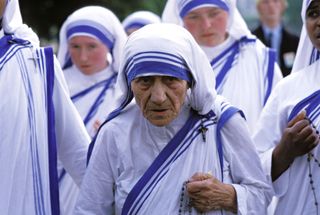 Mother Teresa in Majdanek, Pologne on June 9, 1987