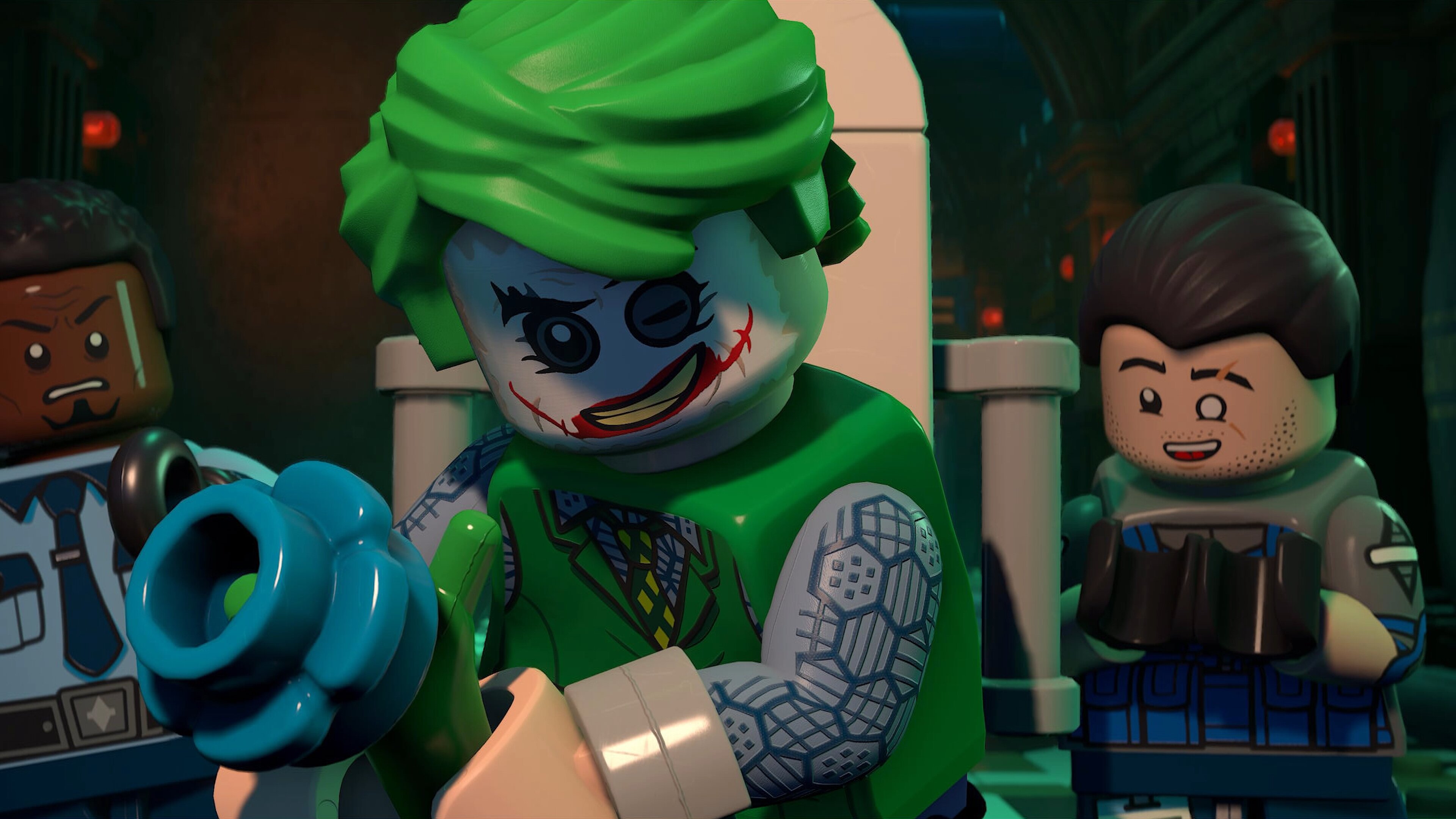 The Joker and one of his goons in LEGO Batman: Legacy of the Dark Knight
