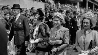 Alexander Cambridge, Princess Alice, Countess of Athlone, Princess Elizabeth and Princess Alice, Duchess of Gloucester at the Epsom Derby, Surrey, June 7th 1947