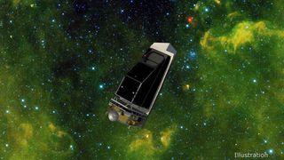 a rectangular spacecraft floats in space