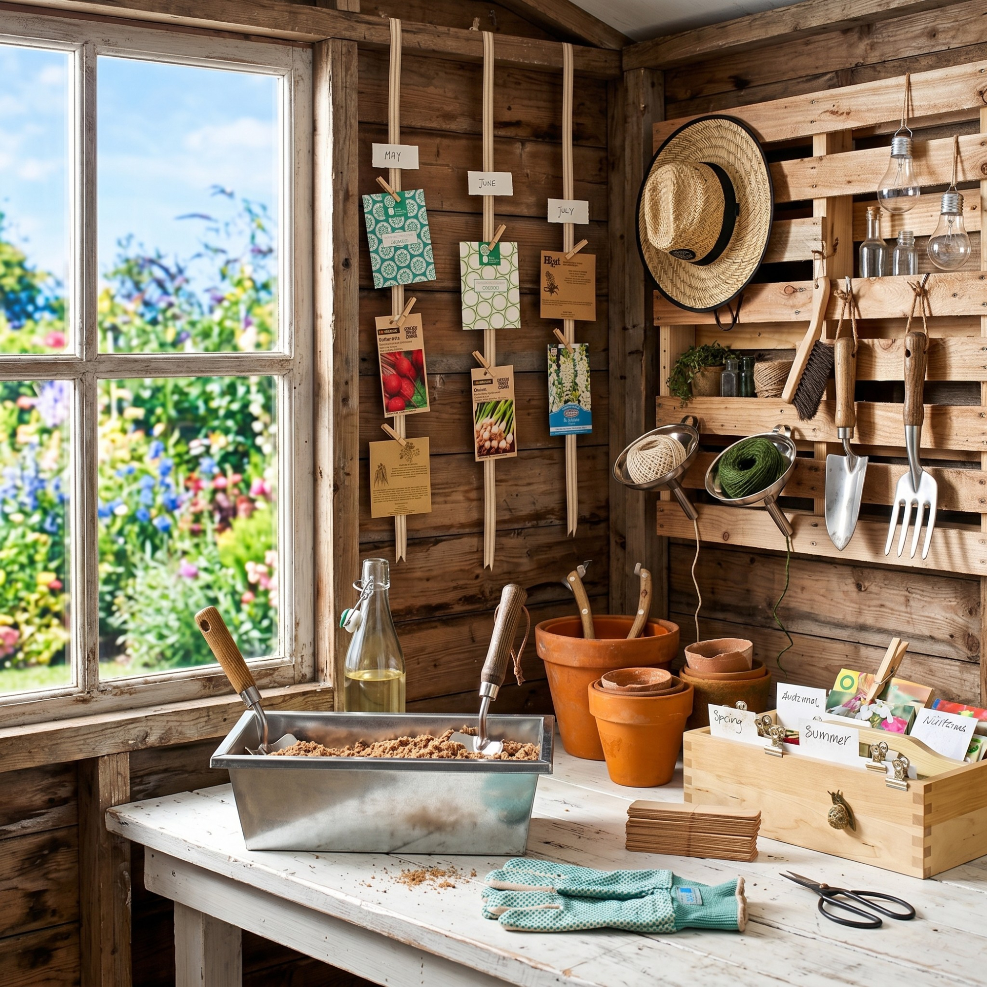 Organized garden shed with diy upcycled storage solutions