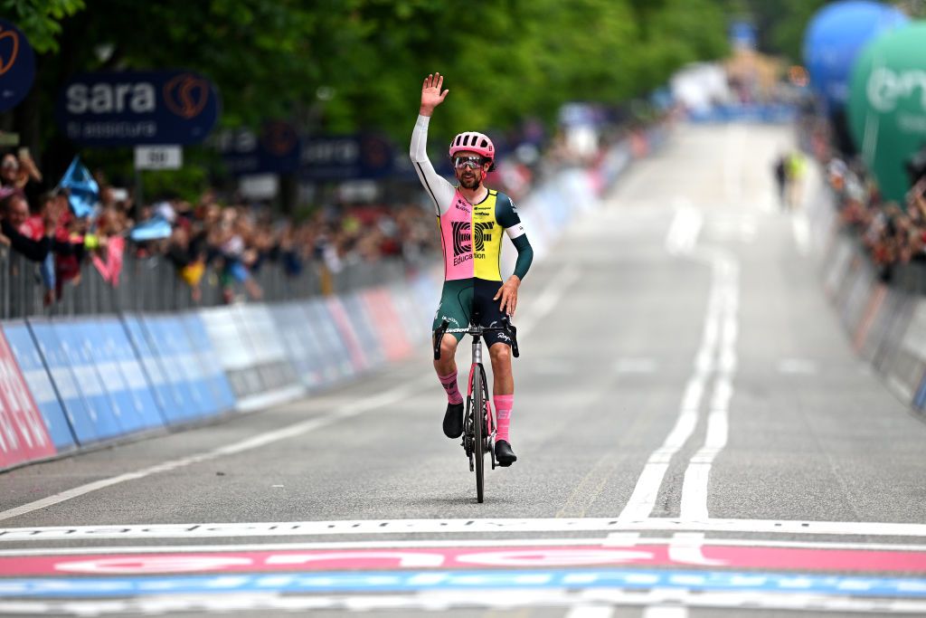 FOSSOMBRONE ITALY MAY 13 Ben Healy of Ireland and Team EF EducationEasyPost celebrates at finish line as stage winner during the 106th Giro dItalia 2023 Stage 8 a 207km stage from Terni to Fossombrone UCIWT on May 13 2023 in Fossombrone Italy Photo by Stuart FranklinGetty Images