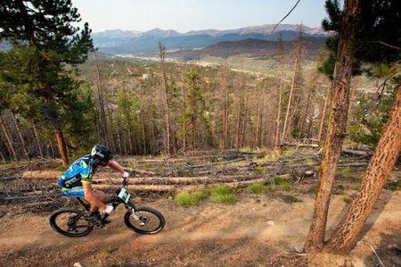 Ross Schnell (Trek) with views of the Breckenridge valley.