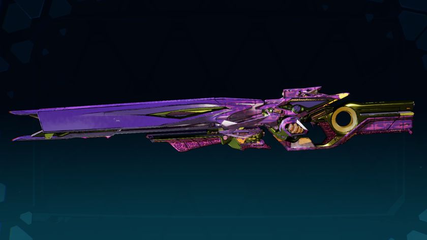 Borderlands 4 Katagawa&#039;s Revenge location: The Katagawa&#039;s Revenge legendary gun against a dark blue background.