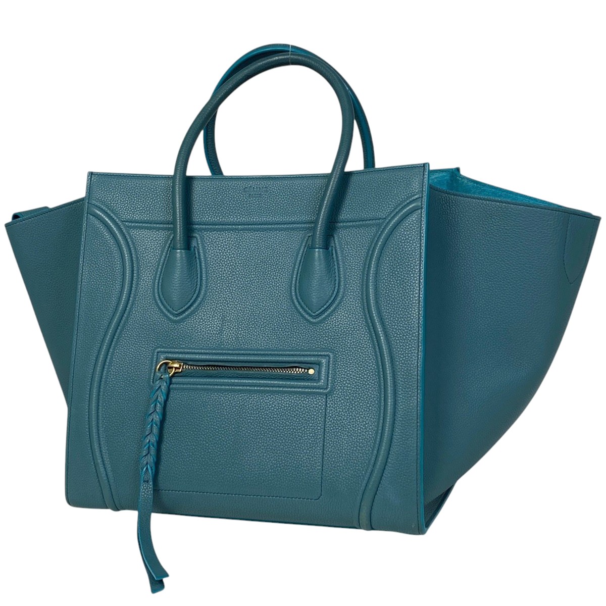 Celine Small Square Luggage Phantom Tote Bag Hand Bag Leather Blue Women