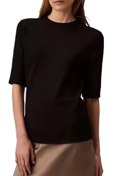 Calvin Klein, Women&#039;s Textured Knit 3/4 Sleeve Top Black (Was $45) 
