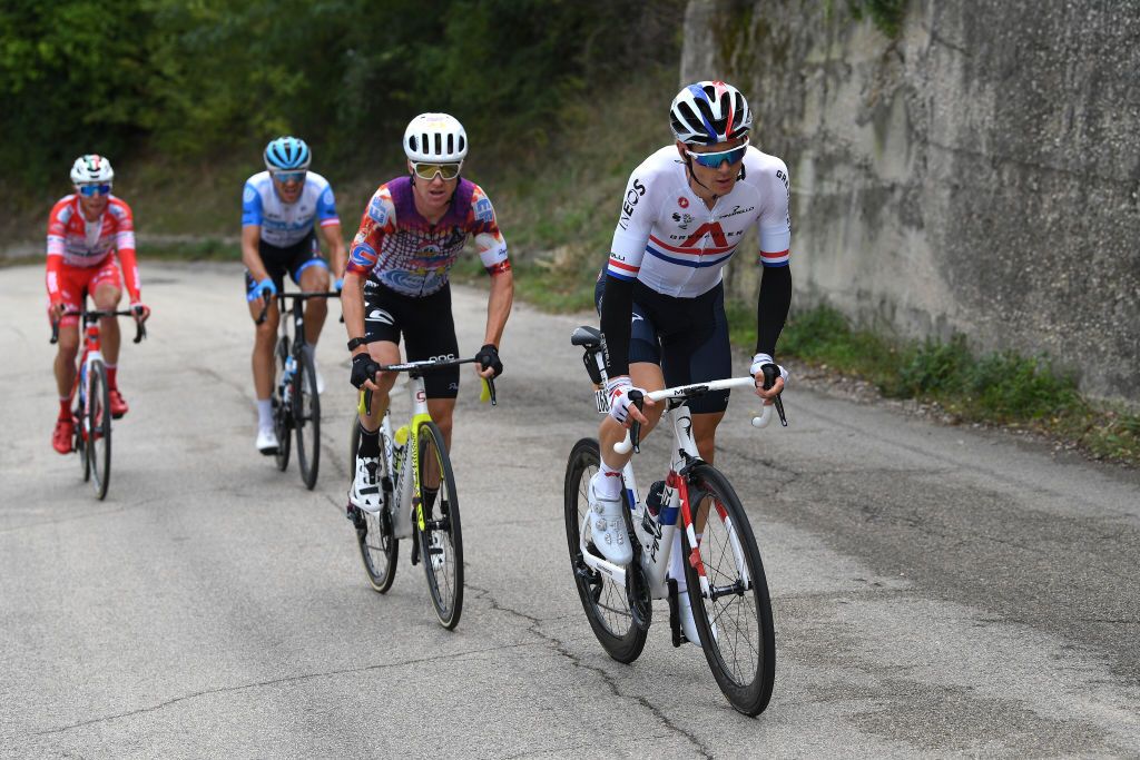 TORTORETO ITALY OCTOBER 13 Ben Swift of The United Kingdom and Team INEOS Grenadiers Simon Clarke of Australia and Team EF Pro Cycling Breakaway during the 103rd Giro dItalia 2020 Stage 10 a 177km stage from Lanciano to Tortoreto girodiitalia Giro on October 13 2020 in Tortoreto Italy Photo by Tim de WaeleGetty Images