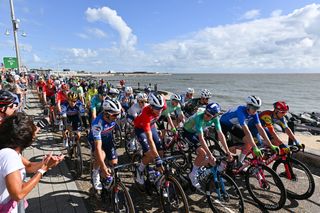 A shot of the peloton in action at the 2024 Tour of Britain