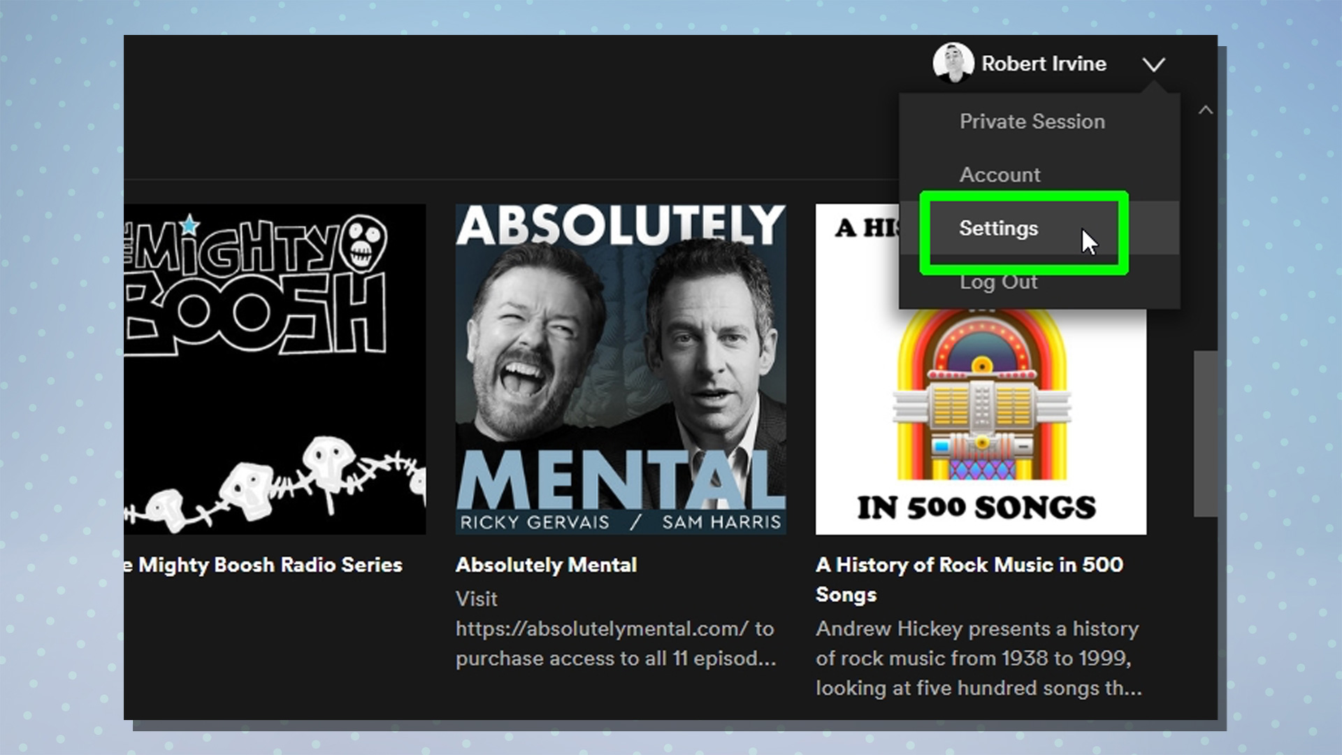 Скриншот из Spotify, показывающий диалоговое окно импорта песен.