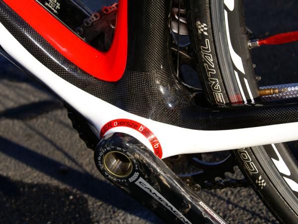 The Cento Uno's integrated bottom bracket is ready-made for Campagnolo's Ultra Torque system but spacers are included for use with Shimano and SRAM systems as well