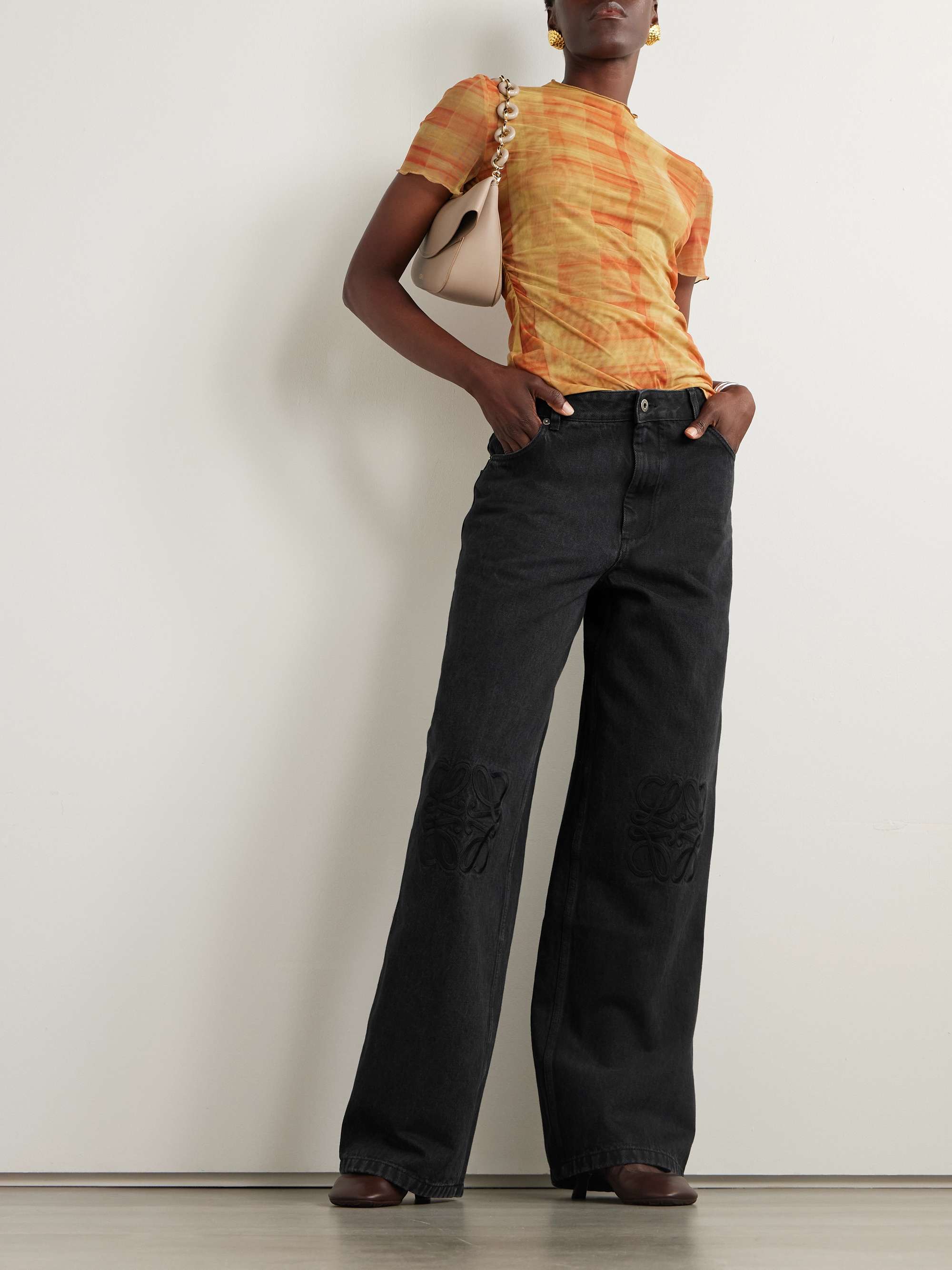 Anagram Baggy Appliqu&amp;eacute;d High-Rise Wide-Leg Jeans