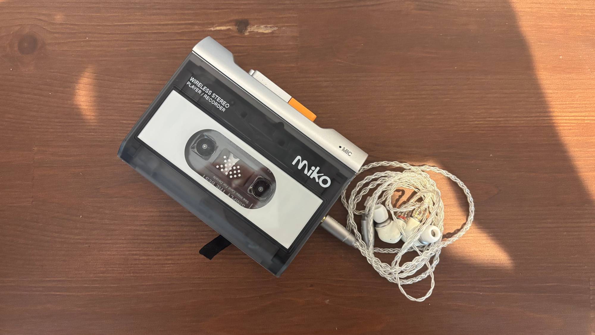 The Gadhouse Miko cassette player connected to wired earbuds