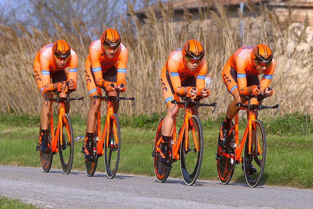 CCC Sprandi Polkowice en route to the stage 1b win at Coppi e Bartali
