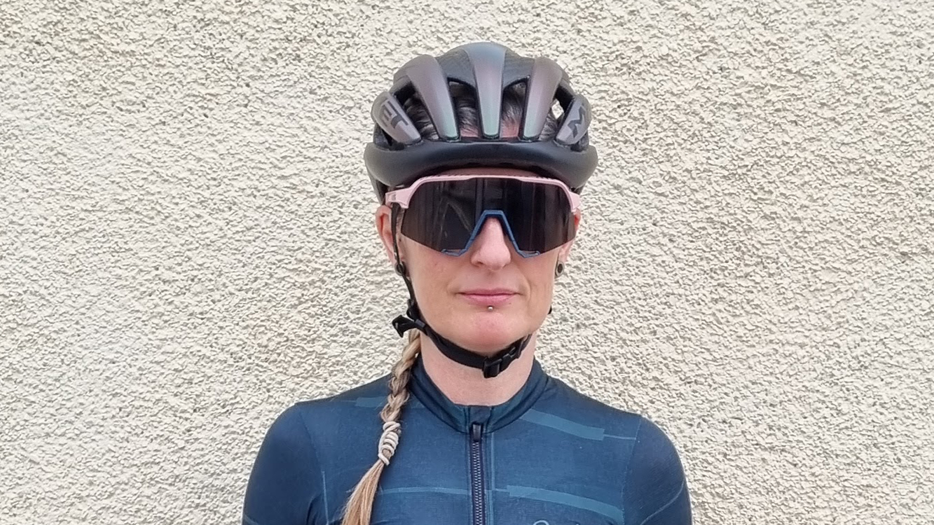 Met Trenta 3k carbon road cycling helmet worn by cyclist in sunglasses