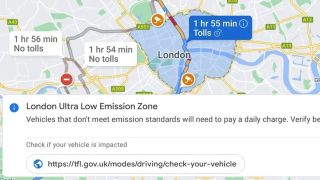 Google Maps emissions warning