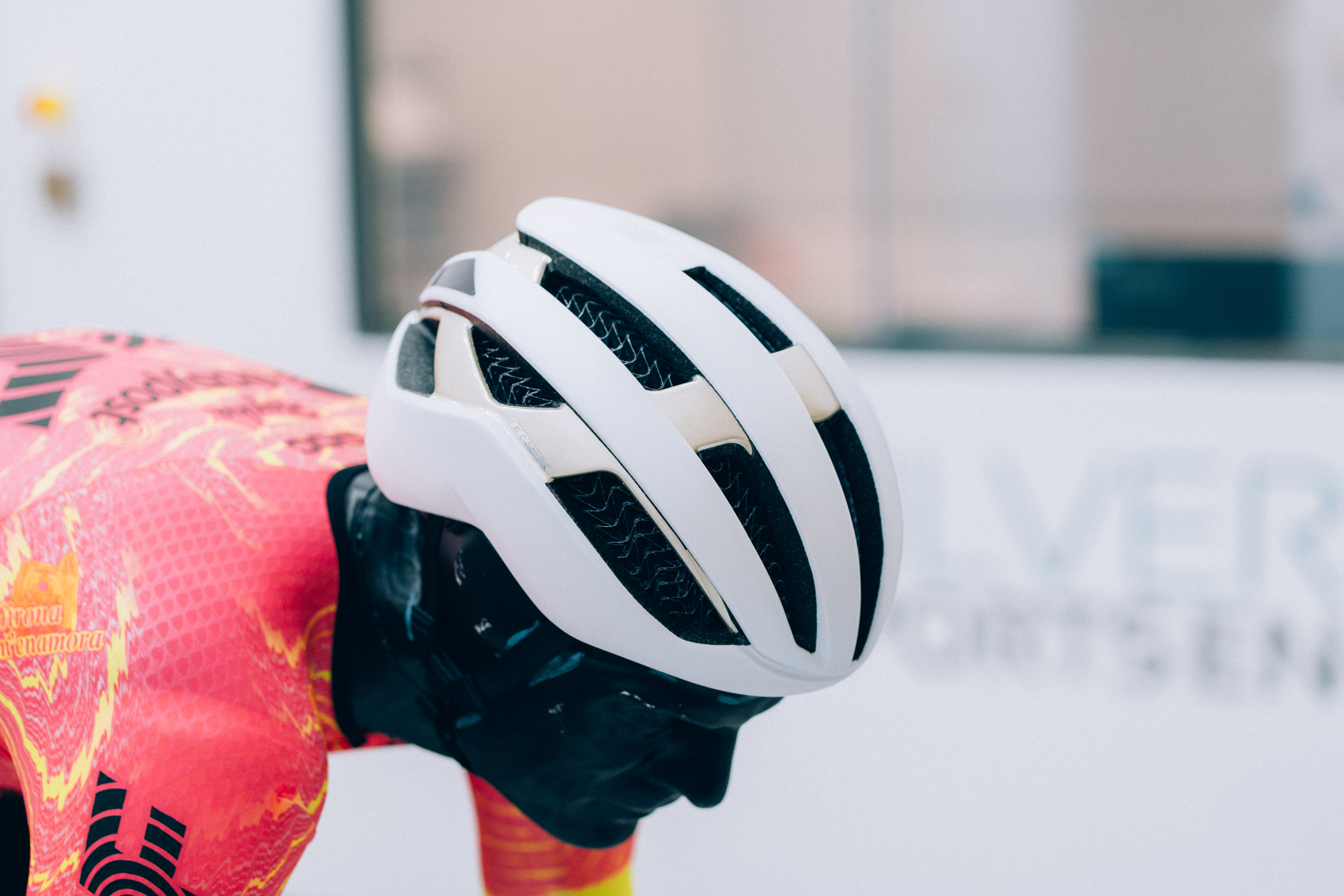 A close up of helmets being tested in the wind tunnel