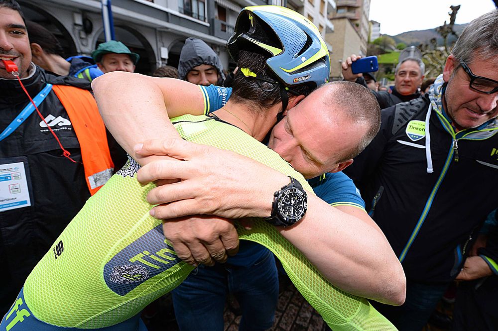 Alberto Contador (Tinkoff) celebrates his victory at Pais Vasco following the time trial
