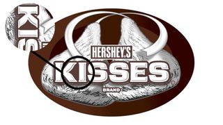 A close up of the third Hershey's kiss in the logo design