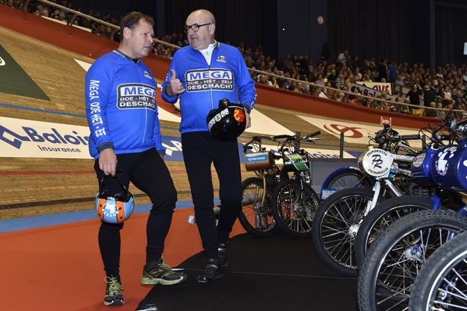 Derny riders Michel Vaerten and Walter Huybrechts
