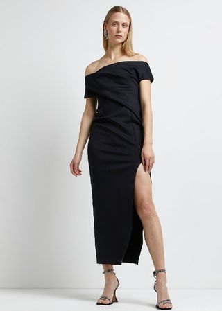River Island Black Asymmetric Bardot dress