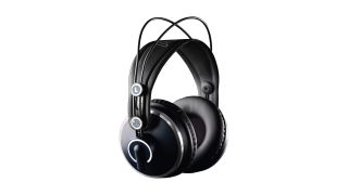 A picture of the AKG K271 MkII headphones in black at a slight angle on a plain white background.