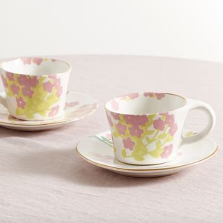 Bernadette Set of Two Gold-Plated Ceramic Cups and Saucers