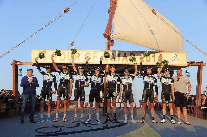 Eddy Merckx and Wilfried Peeters flank the best team in Qatar, Omega Pharma-Quickstep