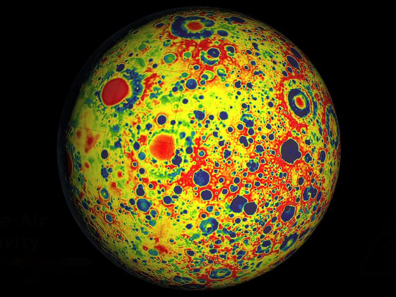 A visualization created using data from NASA's GRAIL spacecraft shows differences in the moon's gravity field.