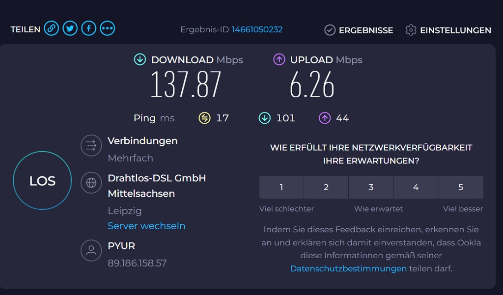 Strong Mesh im Speedtest bei Ookla