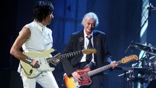 Jeff Beck and Jimmy Page perform onstage at the 24th Annual Rock and Roll Hall of Fame Induction Ceremony at Public Hall on April 4, 2009 in Cleveland, Ohio.