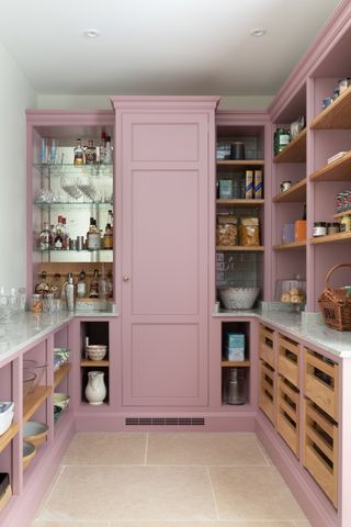 Walk in pantry painted in pink