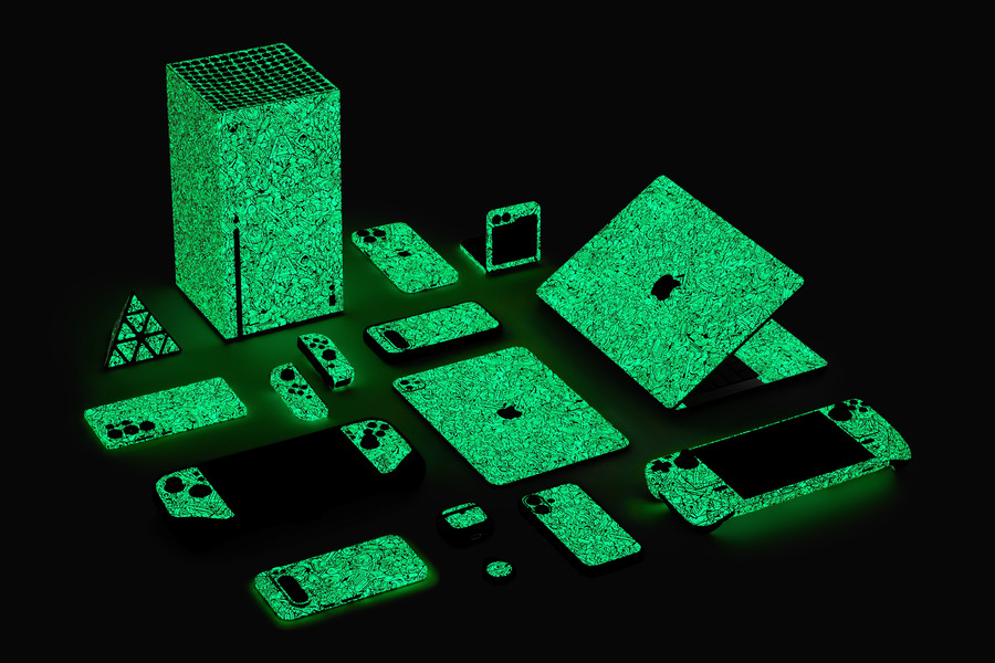 Dbrand Glowbot skin across all products
