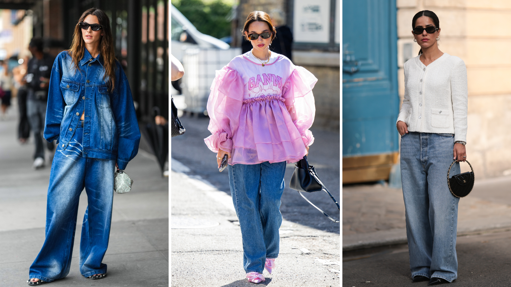 Women wearing baggy jeans