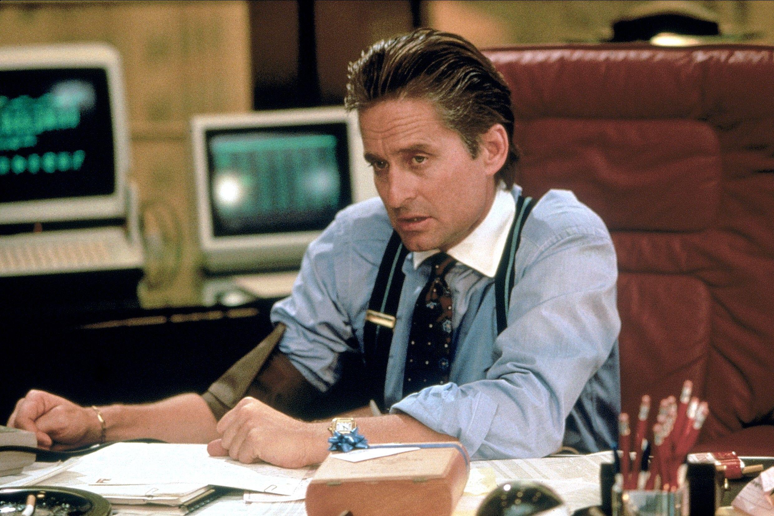 Michael Douglas spielt Gordon Gekko in „Wall Street“.