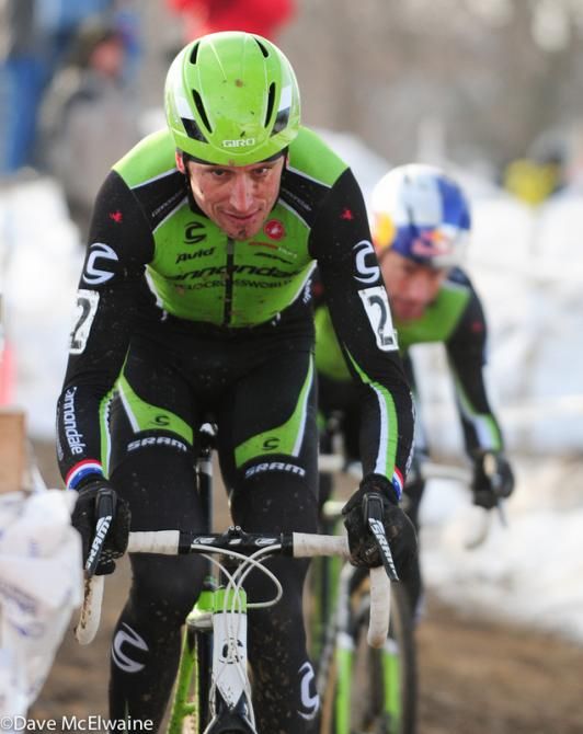 Ryan Trebon (Cannondale) about to be passed my his team-mate Tim Johnson on the last lap