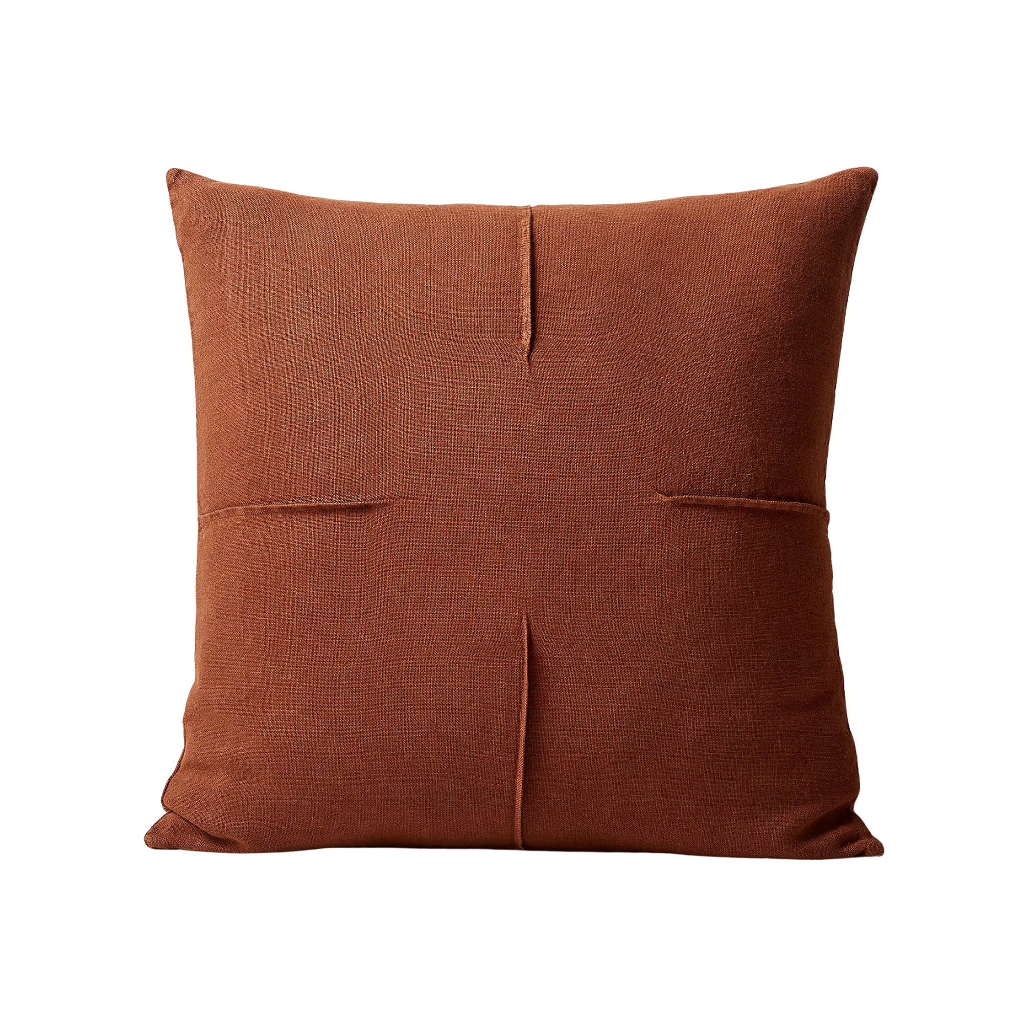 burnt orange pillow with four seams 