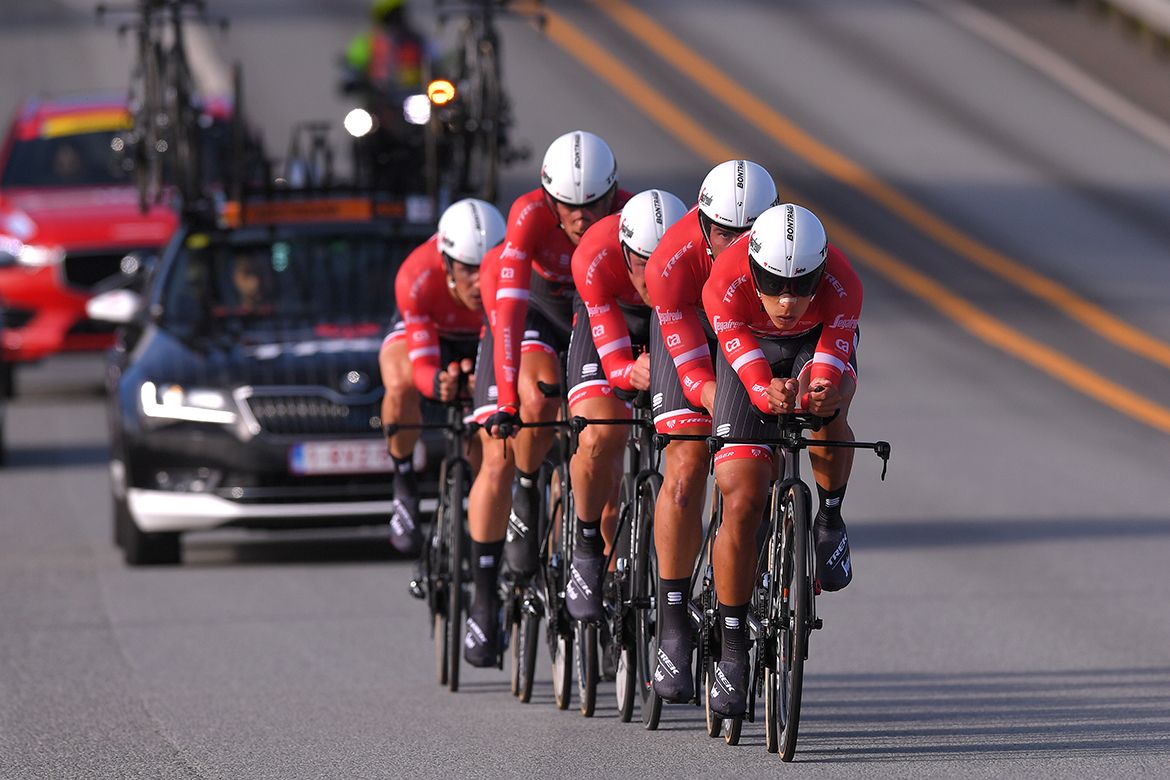 Trek-Segafredo riding the men's TTT at the Bergen World Championships