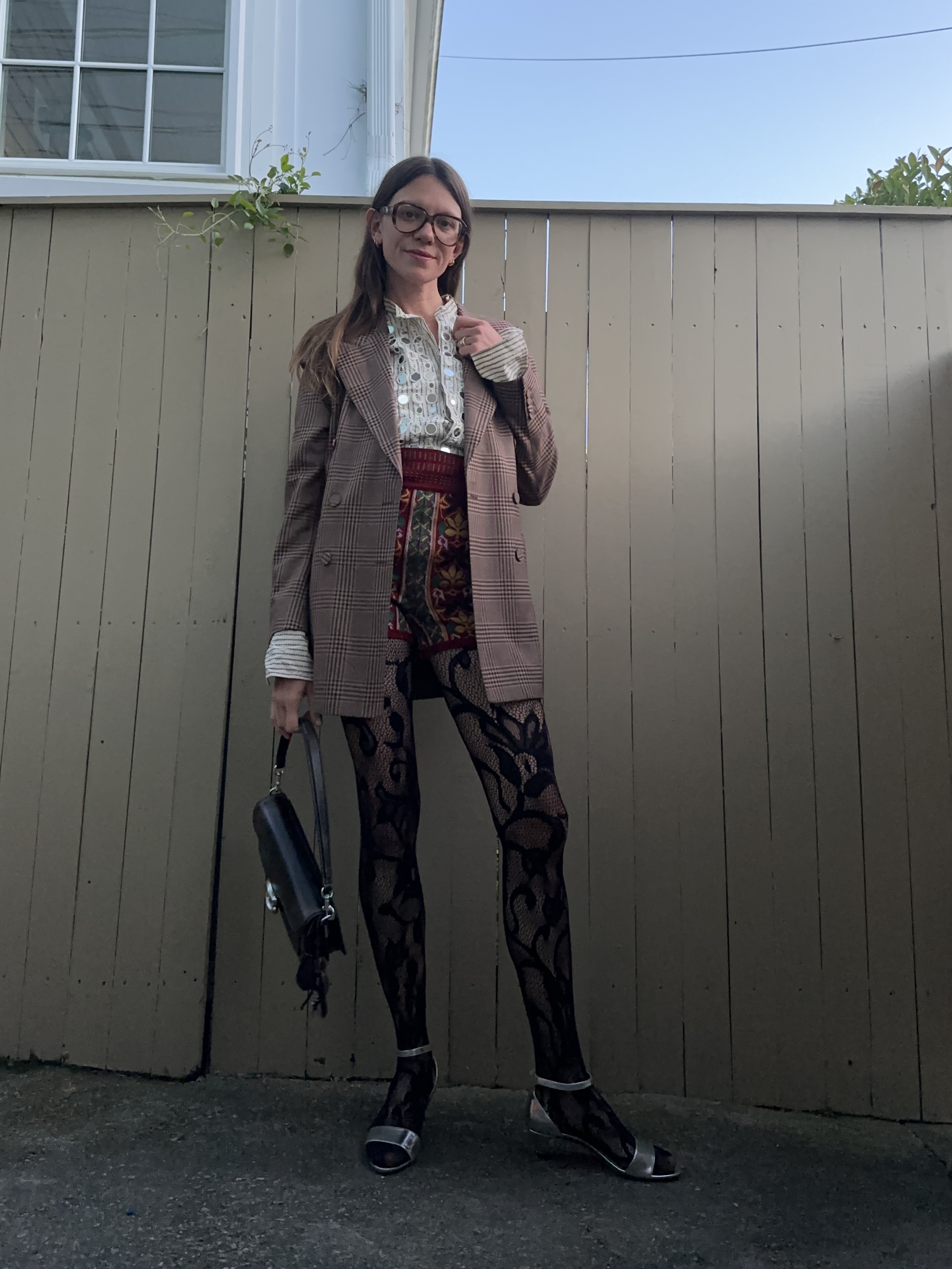 Julia Gall wearing lace tights with hot pants