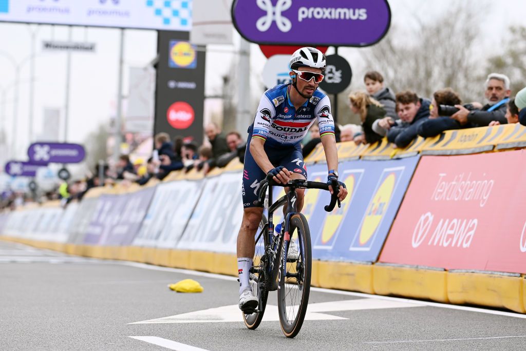 Julian Alaphilippe may be crossing the finish line of Dwars Door Vlaanderen 2023 but that didn&#039;t mean his day on the bike was over