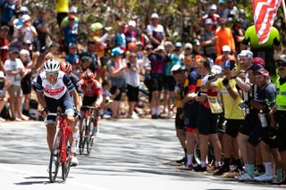 WILLUNGA HILL AUSTRALIA JANUARY 26 Arrival Sprint Richie Porte of Australia and Team TrekSegafredo Matthew Holmes of Great Britain and Team LottoSoudal Willunga Hill 374m Fans Public during the 22nd Santos Tour Down Under 2020 Stage 6 a 1515km stage from McLaren Vale to Willunga Hill 374m TDU tourdownunder UCIWT on January 26 2020 in Willunga Hill Australia Photo by Daniel KaliszGetty Images