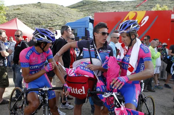 The Lampre riders bundle up after the stage