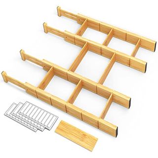 Adjustable bamboo drawer organzier with labels